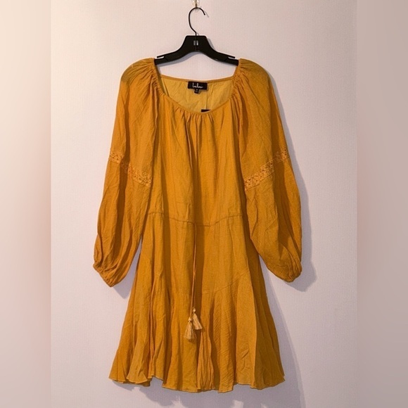 Lulus Mustard Yellow 100% Cotton Flowy/Gauzy Lightweight Mini Dress - Size M NWT - Picture 1 of 8